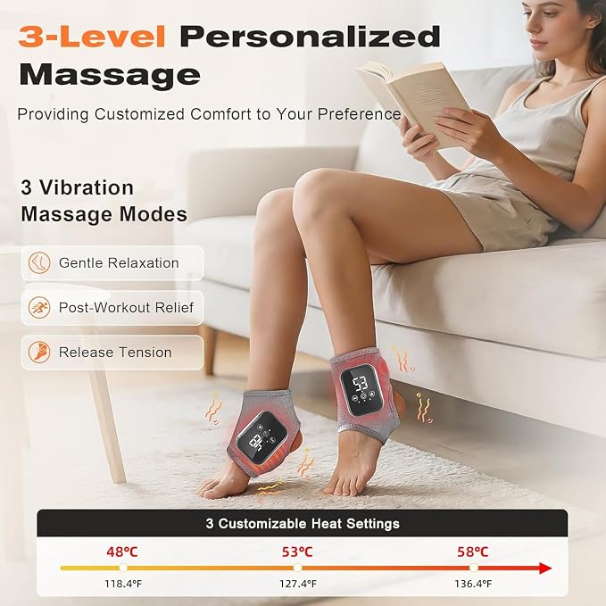 Foot Massager for Neuropathy, 3 Heat & Vibration Levels, Ankle Massager for Heel, Arch & Ankle Relief, Portable for Home or Travel Ideal Gift-Grey - Image 3