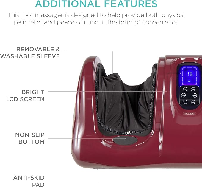 Best Choice Products Shiatsu Foot Massager for Pain Relief, Plantar Fasciitis, Neuropathy, Blood Circulation, Remote Control w/Compact Design - Burgundy - Image 7