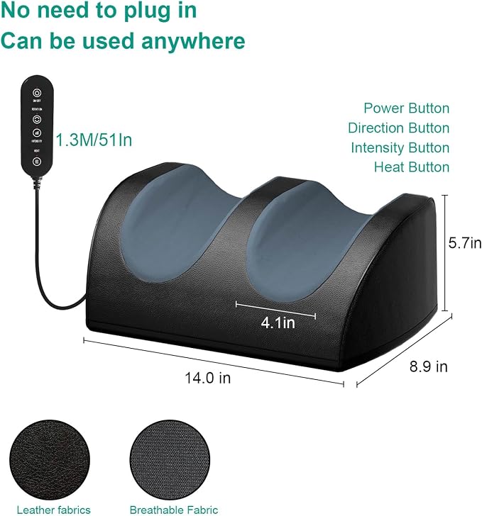 LINGTENG Rechargeable Cordless Foot Massager with Heat, Shiatsu Foot Massager with Cord Remote Control and Roller Massage, Portable for Home/Office Use, Dad Mom Gifts - It Won't Work While Charging - Image 5