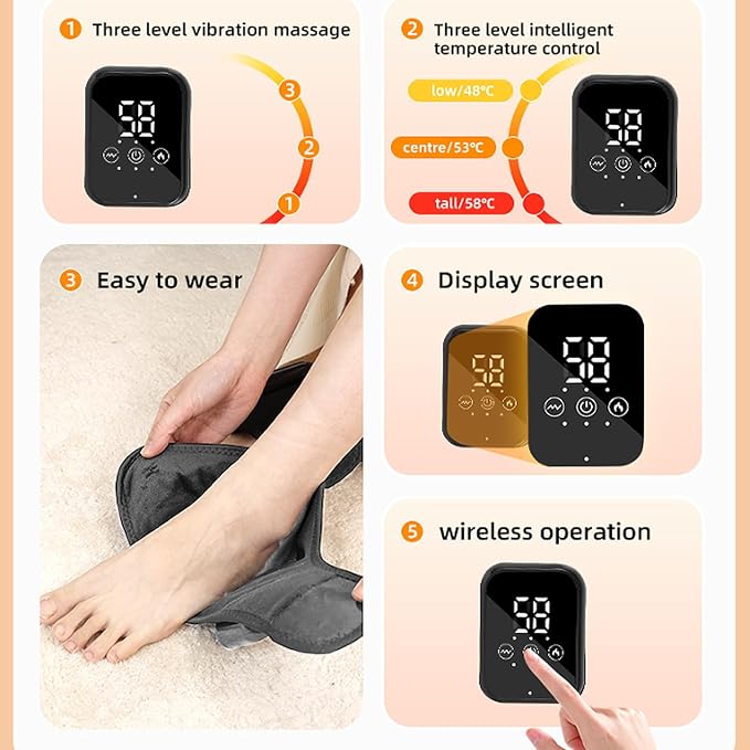 2PCS Foot Renew Massager for Neuropathy, Portable Triple Method Ankle Wrap with 3 Vibration Modes, Massager for Heel, Arch & Ankle Relief(Black) - Image 5