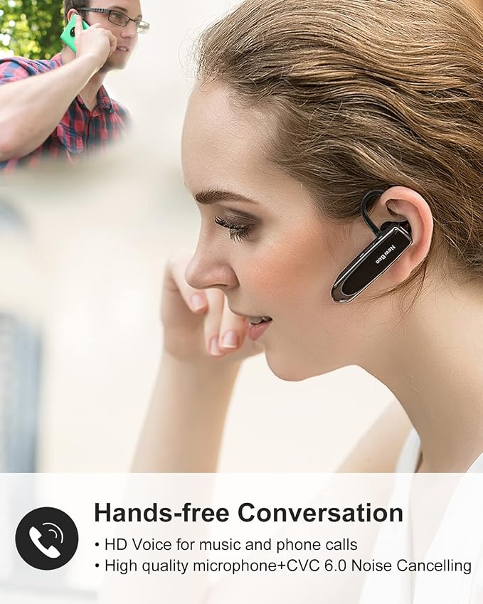 [2 Pack] Bluetooth Earpiece Wireless Handsfree Headset V5.0 24 Hrs Driving | with Microphone 60 Days Standby Bluetooth Headset for iPhone Android Driver Cell Phone Calls - Image 2