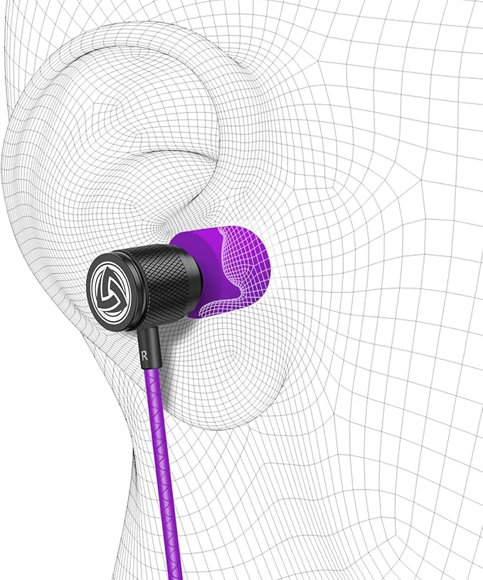LUDOS Ultra Wired Earbuds in-Ear Headphones, 5 Years Warranty, Earphones with Microphone, Noise Isolating Ear Buds, Memory Foam for iPhone, Samsung, School Students, Kids, Women, Small Ears - Purple - Image 9