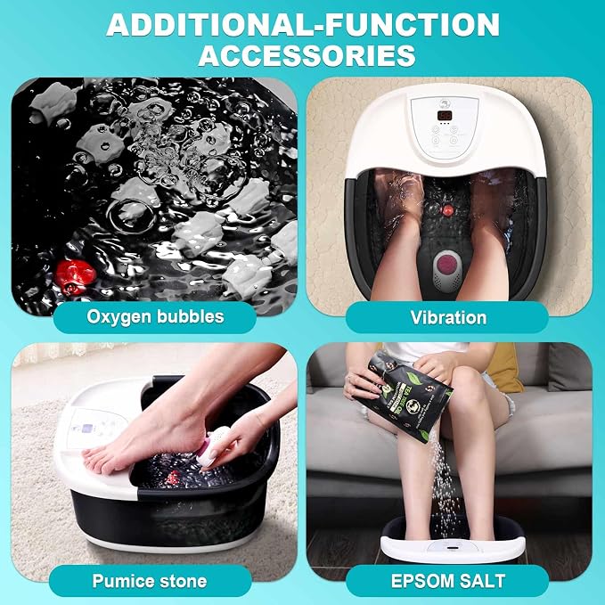 ECARBME Foot Spa Bath Massager with Heat, Foot Soaking Tub with 22 Massage Rollers, Temperature Control, Jets, Bubbles, Epsom Salt and Vibration, Foot Bath soak tub for Relaxation - Black - Image 4