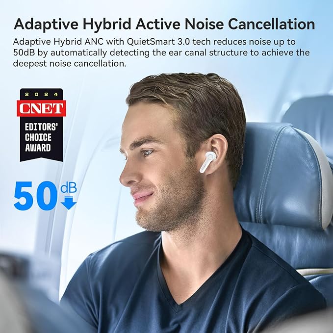 EarFun Air Pro 4 Adaptive Hybrid Noise Canceling Wireless Earbuds, 6 Mics | Qualcomm Snapdragon Sound, aptX Lossless, LDAC Hi-Res Audio, 52H Playtime, Bluetooth 5.4, In-Ear Detection, Glossy White - Image 2