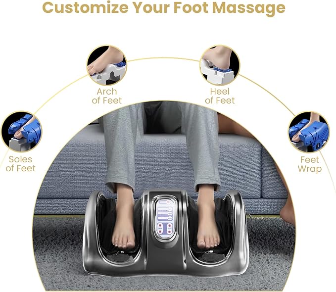 WELLHUT Foot Massager Machine Shiatsu Foot and Calf Massager for Ankle, Calf Leg Arm, Shiatsu Kneading Rolling, Feet Massager Machine, Gifts for Men and Women, Gray - Image 4