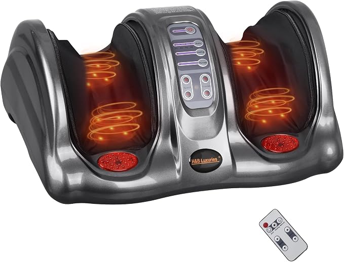 Foot Massager with Heat, Shiatsu Foot Massager for Circulation and Pain Relief and Heat Therapy, Ankle, Calves and Feet Massage with Deep Kneading Rolling, Gifts for Women Men Mother Father, GREY by HBLuxuries