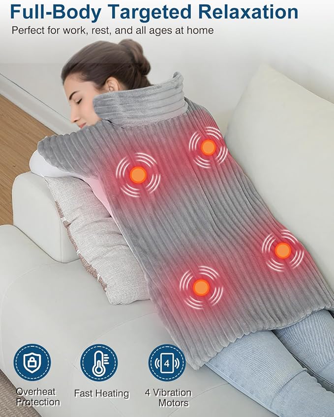 Heating Pad with Massager for Back Pain Cramps Relief,24"x35",Grey - Image 3