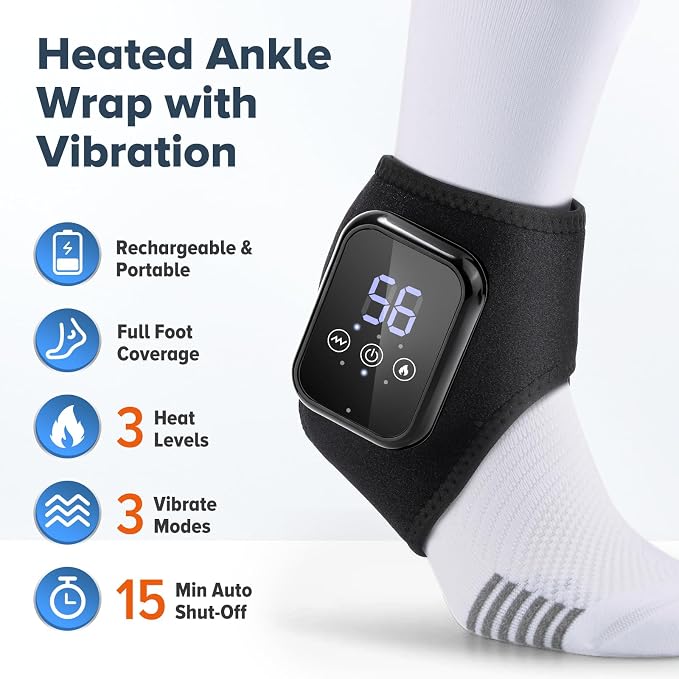 2 PCS Cordless Ankle Massager for Pain Relief, Foot Massager for Neuropathy, Ankle Heating Pad with Massage, Foot Ankle Massager, Heated Foot Massager, 3 Heat Levels, 3 Massage Modes, Black - Image 3