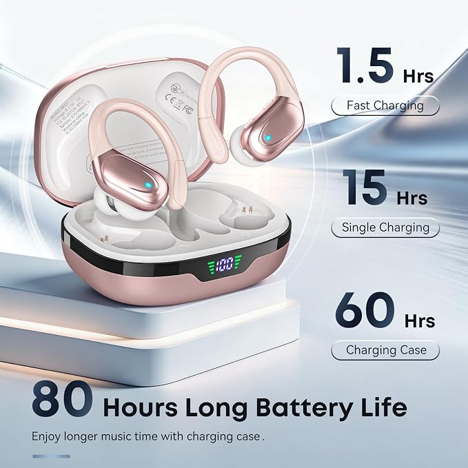 HAOYUYAN Sports Bluetooth Headphones, 80Hrs Playtime Wireless Earbuds with LED Power Display, IPX7 Waterproof Earphones for Workout/Running, Noise Canceling Headset Ear Buds - Image 3
