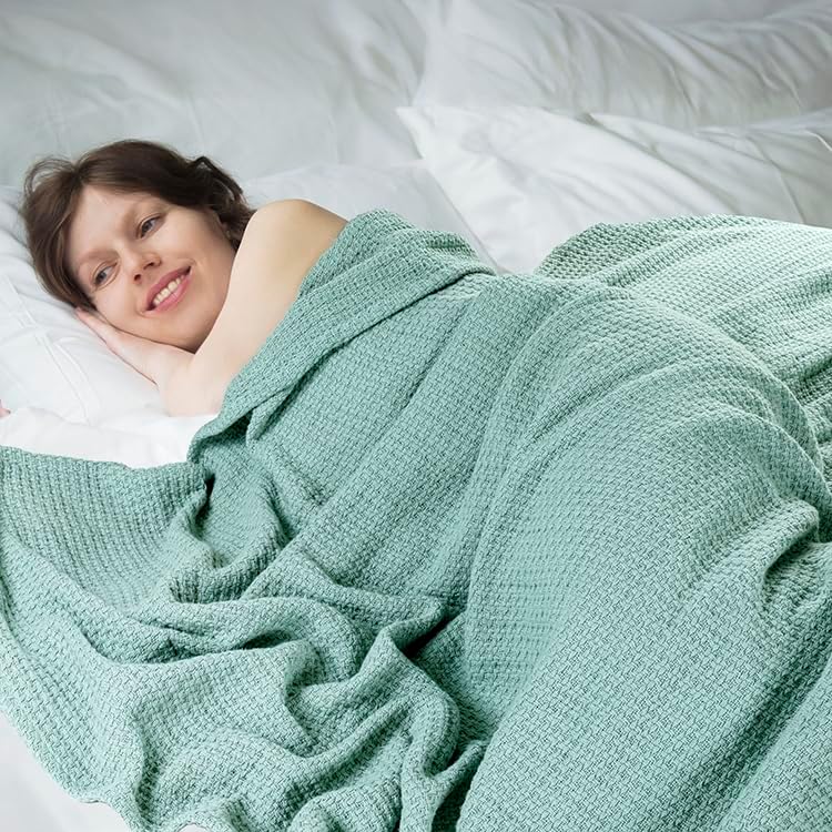 HILLFAIR 100% Combed Cotton Blanket– California King Size Bed Blankets– Warm Soft All Season Breathable Blankets– Extra Large Oversized California King Blanket- Sage Cotton Bed Blankets - Image 3