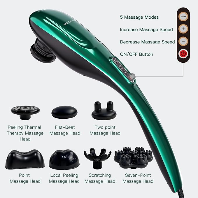 MEGAWISE Handheld Deep Tissue Neck Back Electric Massager for Shoulder, Waist, Leg, 3700 RPM Powerful Motor (Green) - Image 5