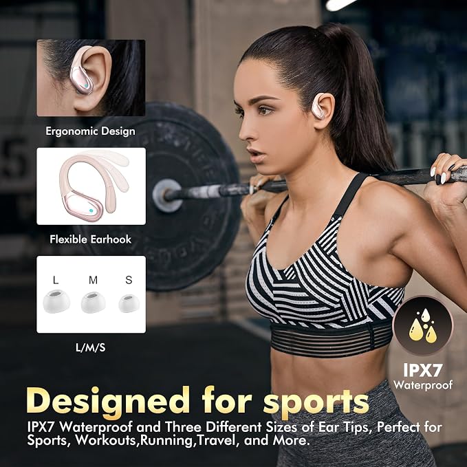 HAOYUYAN Sports Bluetooth Headphones, 80Hrs Playtime Wireless Earbuds with LED Power Display, IPX7 Waterproof Earphones for Workout/Running, Noise Canceling Headset Ear Buds - Image 5