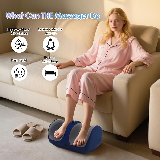Foot Massager with Heat, Electric Foot and Calf Roller Massager, Blue - Image 7