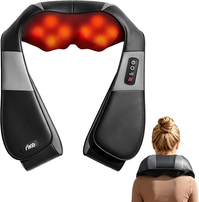 RIKE Neck Massager for Pain Relief Deep Tissue, Shiatsu Shoulder Massager with Heat, Corded Electric Back Massager with 3 Speeds, Fathers Day Gift Idea for Men Women Office, Car and Home Gym Use by Unknown