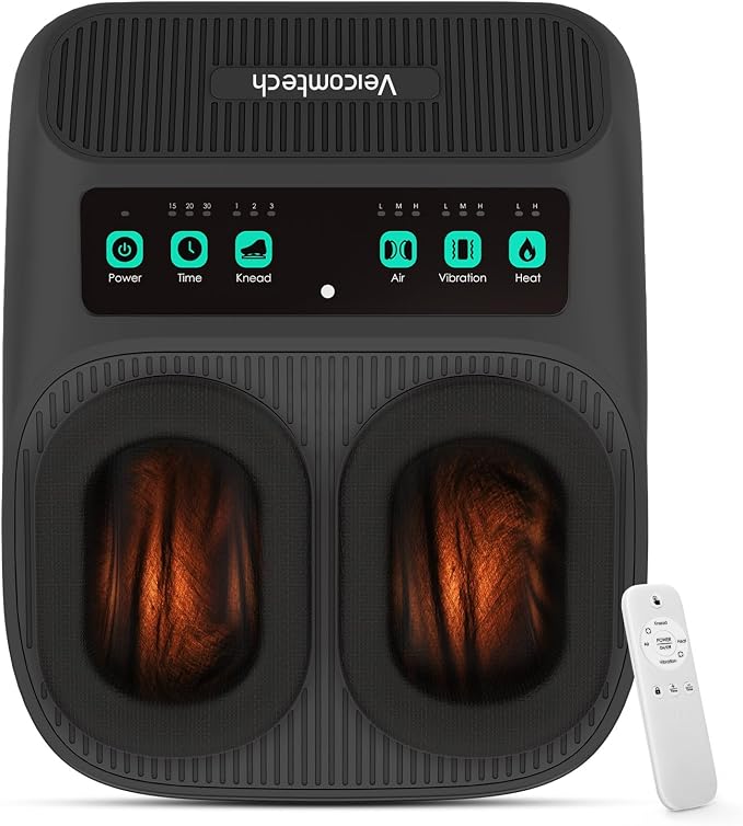 veicomtech Shiatsu Foot Massager with Heat, Electric Foot Massager Machine for Plantar Fasciitis Neuropathy with Remote Control, Adjustable Vibration and Compression (Black) by Veicomtech