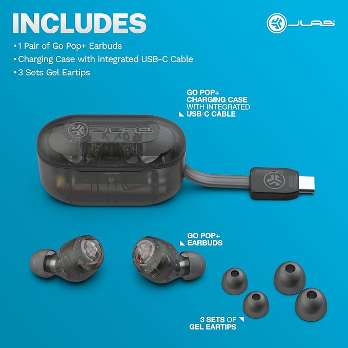 JLab Go Air Pop+, True Wireless Earbuds, Bluetooth Earbuds with Microphone, Dual Connect, EQ3 Sound, Clear | In-Ear Headphones, Bluetooth, Wireless Earbuds, Earbuds with Microphone, USB-C Charging Box, Dual Connect, EQ3 Sound - Image 8