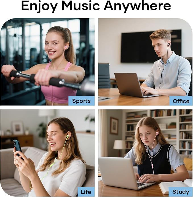 LWZCAM Wired Earbud 5 Pack with 3.5mm Stereo Headphones with Microphone | Bass-heavy sound, a built-in microphone, tangle-free design, ergonomic in-ear style, and compatibility with all 3.5mm jacks - Image 7
