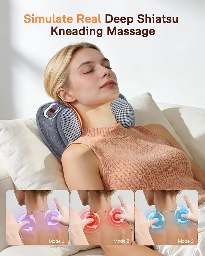 ALLJOY Cordless Neck and Back Massager with Heat & LCD Display - Rechargeable Shiatsu Massage Pillow for Muscle Pain Relief, Use While Charging, Gifts for Women Men - Image 4