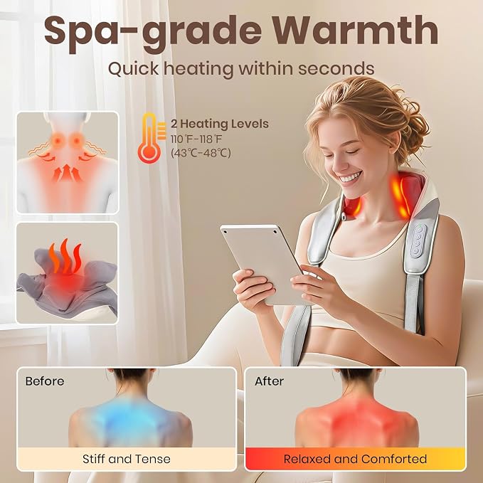 Neck Massager for Pain Relief Deep Tissue with Heat, Brushless - Image 4