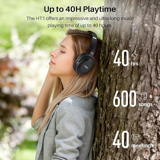 TOZO Hybrid Active Noise Cancelling Headphones, Wireless Over Ear Bluetooth Headset, 40H Playtime, Hi-Res Audio Custom EQ via App Deep Bass Comfort Fit Ear Cups, for Home Office Travel Black - Image 9