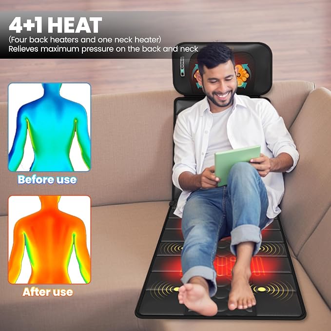 Massage Mat, Detachable Neck Massager, Full Body Vibration Heating, Massage Pad with 10 Vibrating Motors and 9 Speed Settings for Home Office Use, Gift for Men Women Parents,Black - Image 4