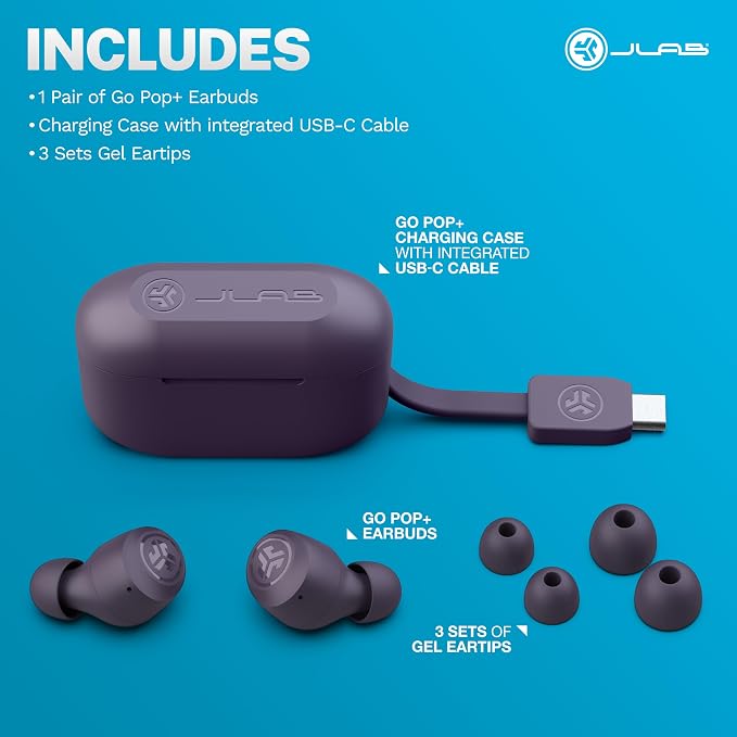 JLab Go Air Pop+ True Wireless Earbuds, in Ear Headphones, Bluetooth Earphones, 35H Playtime Ear Buds, Bluetooth Earbuds with Microphone, USB-C Charging Case, Dual Connect, EQ3 Sound, Violet | Wireless Earphones, IP55 True Wireless Earbuds with Microph... - Image 8