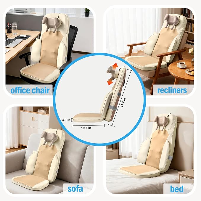 Back Massager for Chair with Dual Neck Modules and Heat, Beige - Image 7