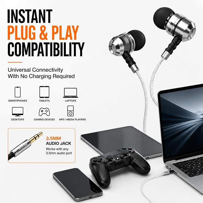 Sephia SP3060 Earbuds Wired in-Ear Headphones | HD Bass Driven Audio, Lightweight Aluminum, S/M/L Ear Bud Tips, Earphone Case, 3.5mm, Tangle-Free Cord, No Mic - Image 8