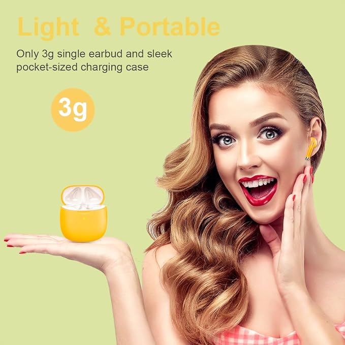 Wireless Earbuds, Bluetooth 5.4 Headphones in Ear with Noise Cancelling Mic | Bluetooth Earbuds Stereo Bass, IP7 Waterproof Sports Earphones, 32H Playtime USB C Charging Ear Buds Yellow for Android iOS - Image 4