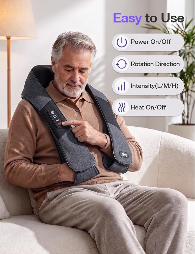 RIKE Shiatsu Neck Massager with Heat, Corded Linen Fabric Deep Tissue Back Massager for Neck and Shoulders, Electric Kneading Massager for Muscle Relief, Gift for Mom Dad Home Office Car - Image 5
