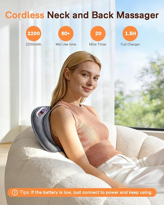 ALLJOY Cordless Neck and Back Massager with Heat & LCD Display - Rechargeable Shiatsu Massage Pillow for Muscle Pain Relief, Use While Charging, Gifts for Women Men - Image 2