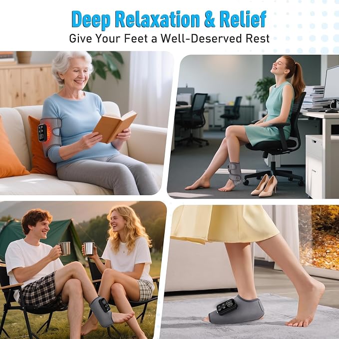 2Pcs Foot Massager for Neuropathy Plantar Fasciitis Pain Relief, Cordless Heated Vibrating Cloud-Soft Ankle Wrap Feet Massage, 5 Heats, 5 Modes - Image 4