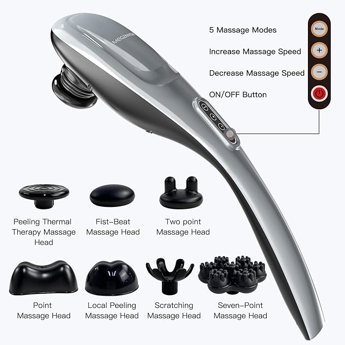 MEGAWISE Handheld Back Massager | Deep Tissue Percussion Massage for Back, Neck, Shoulders, Waist and Legs (Cordless Silver) - Image 6