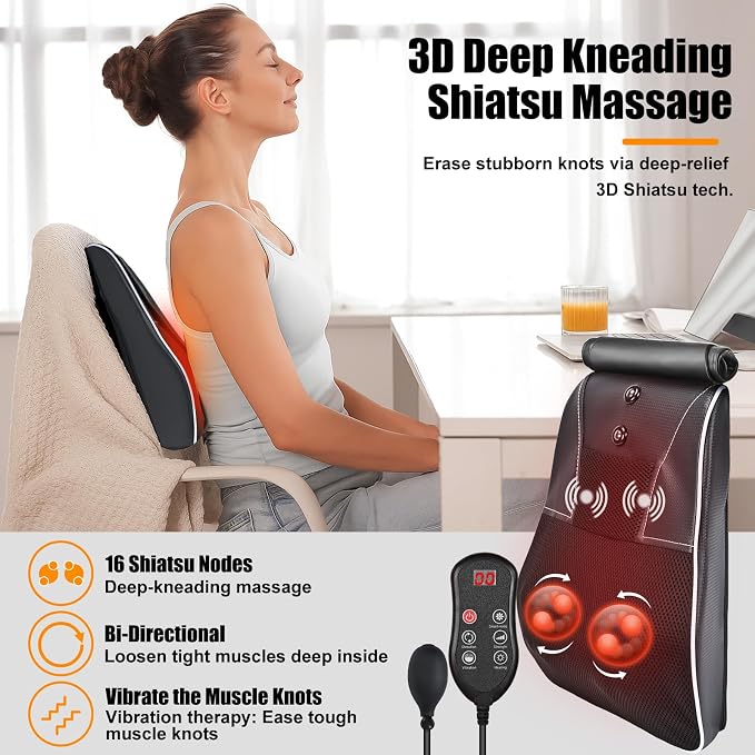 Shiatsu Neck and Back Massager with Heat,Neck Massager for Pain Relief deep Tissue,3D Kneading Massage Pillow for Back,Shoulder,Leg,Gifts for Mom,Dad,Women (Black) - Image 6