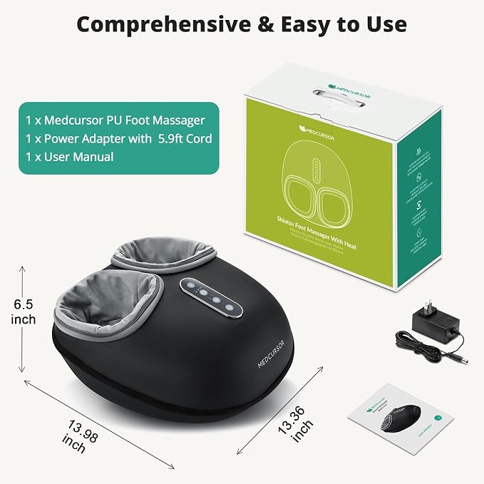 Medcursor Foot Massager with Heat - Shiatsu Feet Massage Machine Delivers Relief for Tired Muscles & Plantar, Deep Kneading Therapy, Multi-Level Settings for Home, Office Use, Size up to 13" - Image 8