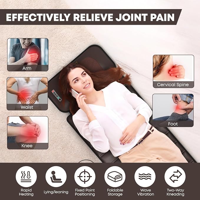 Massage Mat, Detachable Neck Massager, Full Body Vibration Heating, Massage Pad with 10 Vibrating Motors and 9 Speed Settings for Home Office Use, Gift for Men Women Parents,Brown - Image 3