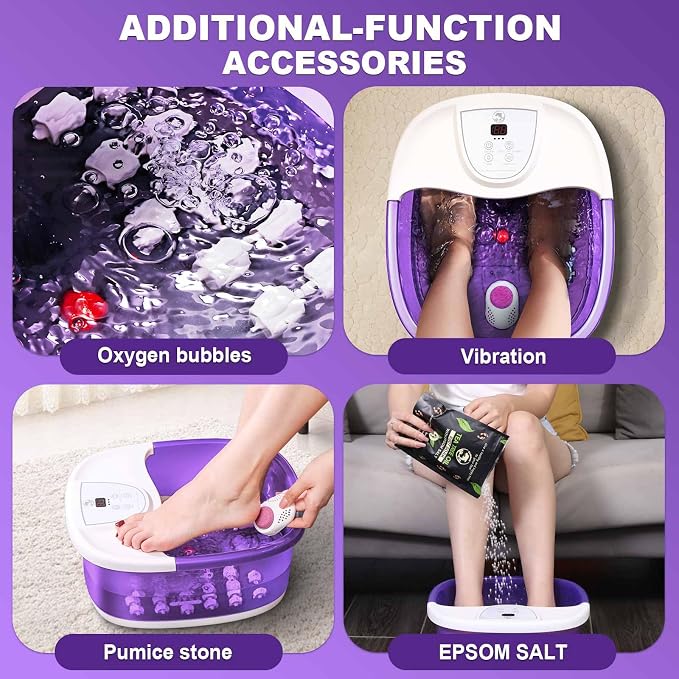 ECARBME Foot Spa Bath Massager with Heat, Foot Soaking Tub with 22 Massage Rollers, Temperature Control, Jets, Bubbles, Epsom Salt and Vibration, Foot Bath soak tub for Relaxation- Purple - Image 4