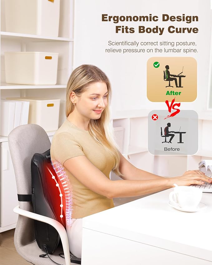 KINGJOY Back Massager for Pain Relief Deep Tissue, Full Back Massager with Heat, 3D Kneading Massage Pillow with 3 Intensities for Back, Neck, Shoulder, Spot Massage, Gifts for Women Man - Image 4