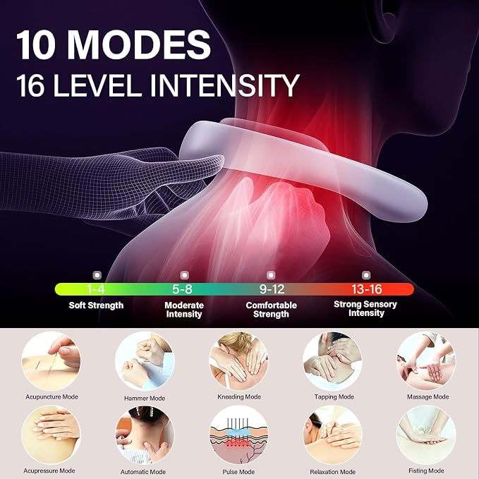 Neck Massager for Pain Relief Deep Tissue with Heat and 10 Massage Patterns & 16 Intensity Steps, Gift for Home or Travel, Purple - Image 6