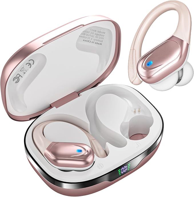 HAOYUYAN Sports Bluetooth Headphones, 80Hrs Playtime Wireless Earbuds with LED Power Display, IPX7 Waterproof Earphones for Workout/Running, Noise Canceling Headset Ear Buds Champagne Gold by HAOYUYAN