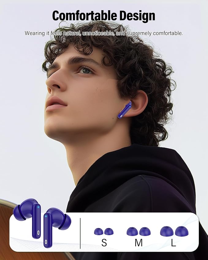 Wireless Earbuds, Bluetooth 5.4 Headphones Bass Stereo/Clear Call,Dark Blue | Ear Buds with Noise Cancelling Mic LED Display in Ear Earphones IP7 Waterproof 36H Bluetooth Earbuds for Phones/Sport/Laptop - Image 6