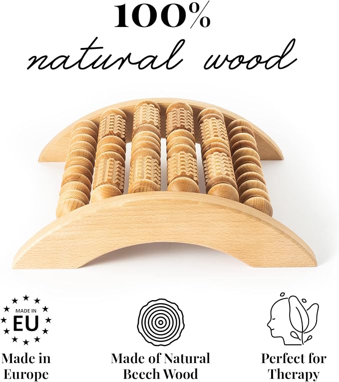 Tuuli Accessories - Wooden Foot Massager, Grooved Muscle Roller, Helps Ease Muscle Tension and Improve Blood Circulation, Natural Wood Therapy Massage Tools, 29 x 24.5 cm - Image 4