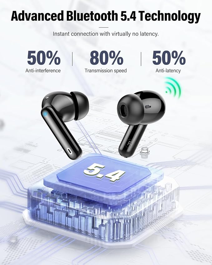 Wireless Earbuds, Bluetooth 5.4 Headphones Bass Stereo/Clear Calls, Black | Ear Buds with Noise Cancelling Mic LED Display in Ear Earphones IP7 Waterproof 36H Bluetooth Earbuds for Phones/Sport/Laptop - Image 4
