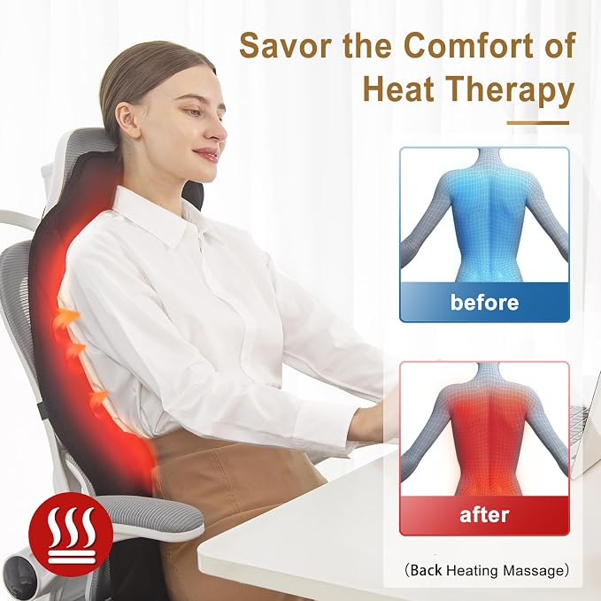 Back Massager with Heat for Chair, Vibration Massage Seat Cushion with 8 Motors, Massage Chair Pad with 5 Modes & 3 Intensities, Massage Pad for Office Chair, Recliner & Sofa - Image 2