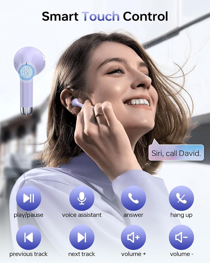 KTGEE Wireless Earbuds Bluetooth 5.3 Ear Buds Headphones, 40Hrs Playback | Stereo Sound, LED Display, IPX7 Waterproof, Compact In-ear Earphones with Mic for Phone Tablet Laptop Sport, Lilac - Image 4