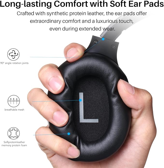 TOZO Hybrid Active Noise Cancelling Headphones, Hi Res Audio | Wireless Over Ear Bluetooth Headset, 60H Playtime, Custom EQ via App Deep Bass Comfort Fit Ear Cups, for Home Office Travel - Image 7