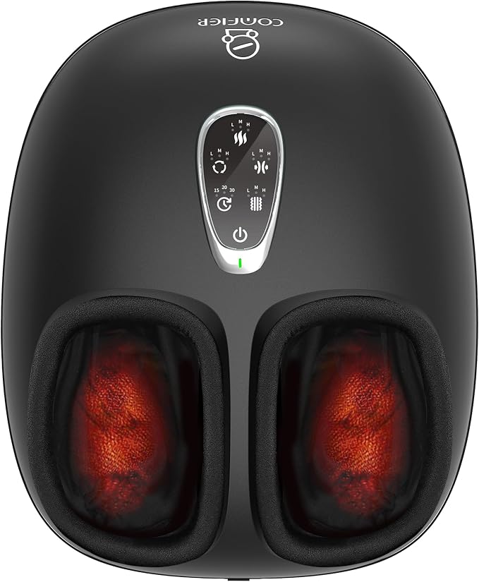COMFIER 4-in-1 FSA Eligible HSA Shiatsu Foot Massager with Heat, Compression & Vibration, Smoth Warmth for 3 Levels, Toe Touch Control, Large Size Fits Up to 14, Gifts for Mom Dad, Home Office by COMFIER
