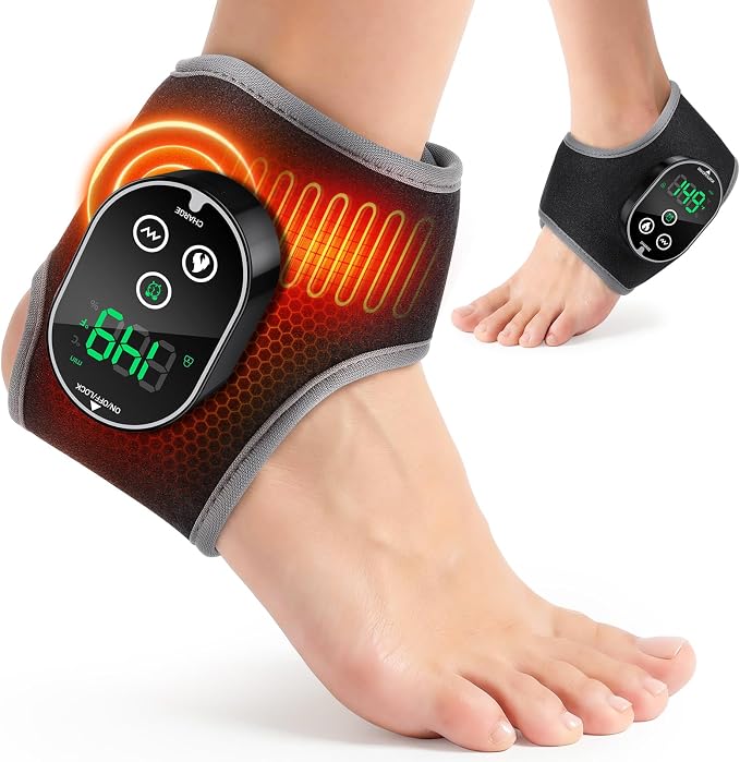 Cordless Foot Massager for Neuropathy, 3000mAh Rechargeable Ankle Heating Pad with Massage for Circulation, Foot Ankle Pain Relief Massager Plantar Fasciitis Relief, Black by WoloyHeatie