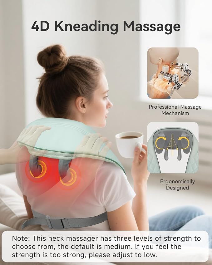 Snailax Cordless Shiatsu Neck Massager with Heat, 4D Kneading Back Shoulder Massager Deep Tissue, Larger Massage & Heating Area, Gift for Mom Dad - Image 3