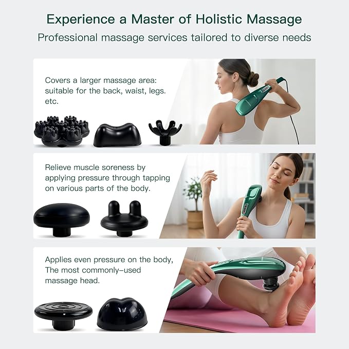 MEGAWISE Handheld Deep Tissue Neck Back Electric Massager for Shoulder, Waist, Leg, 3700 RPM Powerful Motor (Green) - Image 3